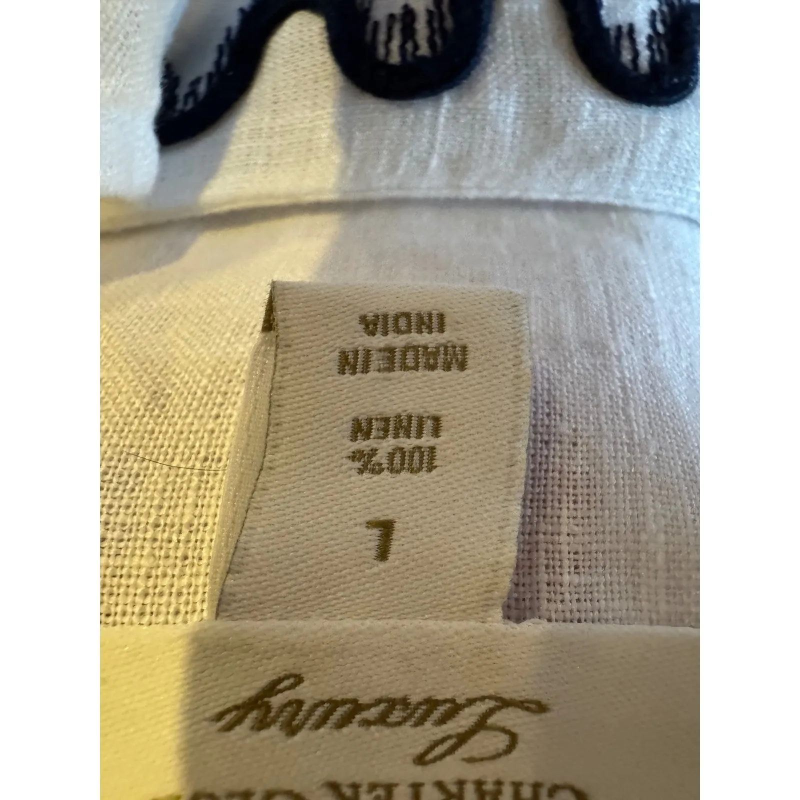 Charter Club Shirt Women Large White Navy Linen Palm Tree Embroidered Top Preppy - Image 12