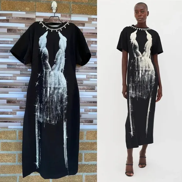 Area Black Screenprint Embellished Maxi Dress XL Black - Image 2