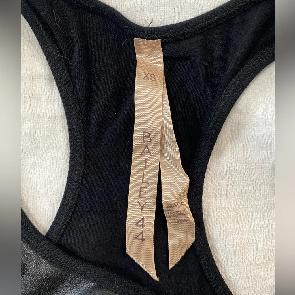 Bailey 44 Women XS Black Faux Leather Racerback Tank Stretch Back USA Made - Image 3