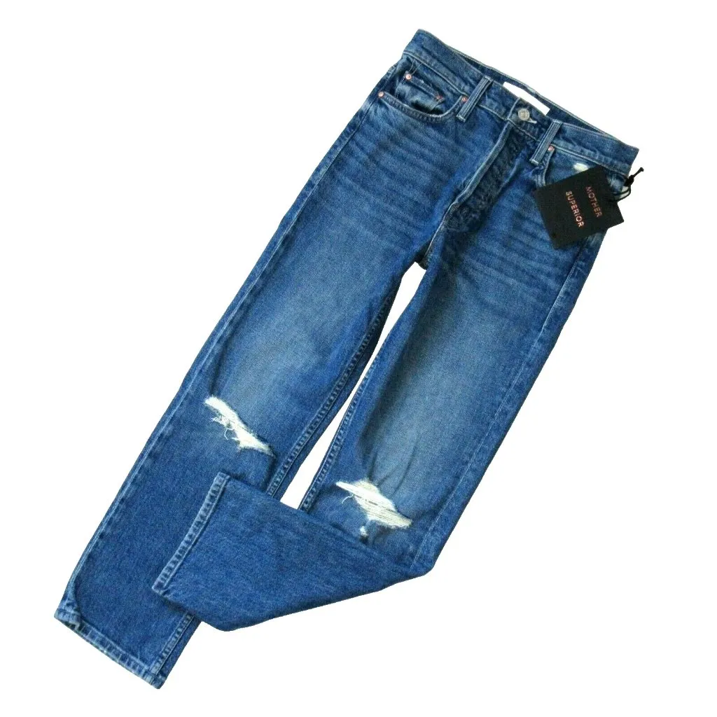 NWT Mother Superior Tomcat in Playing With Scissors High Rise Destroyed Jeans 26 Blue - Image 4