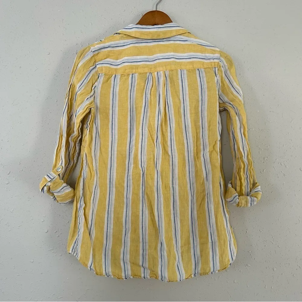 J.Jill  Linen Yellow Striped Button Down Blouse XS - Image 4