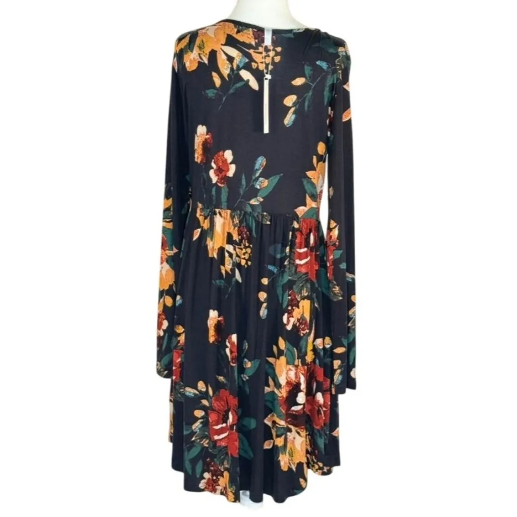 Womens Size L Floral Print Dress HiMone Rayon/Spandex Casual Fit Made In China Black Size L - Image 3