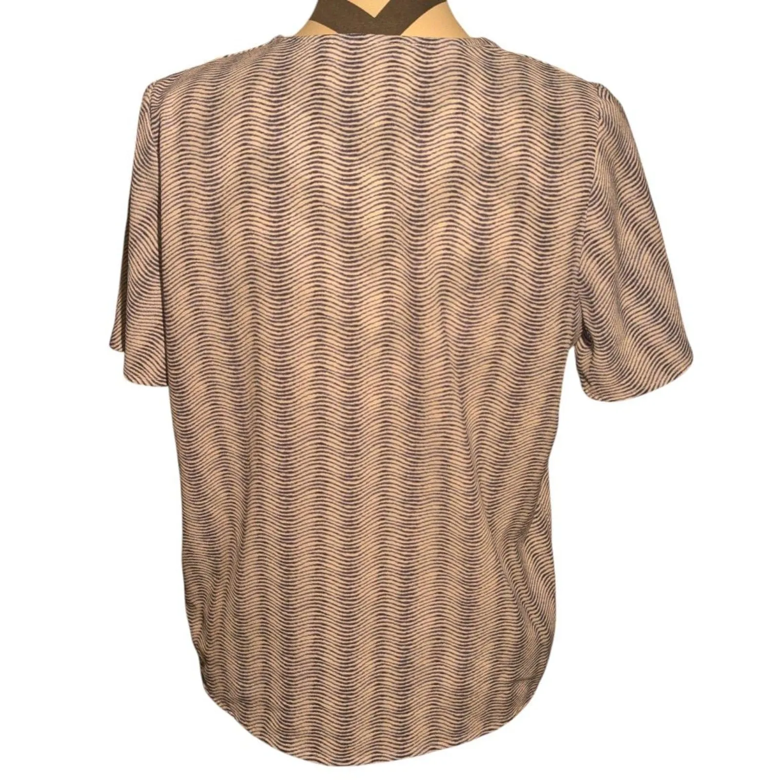 MICHAEL Michael Kors S Blue White Wave Print Tie Front Blouse - Image 5