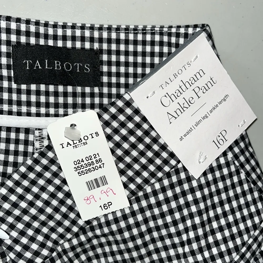 Talbots Petite NWT 16P Black & White Gingham Check Slim Leg Chatham Ankle Pants - Image 3