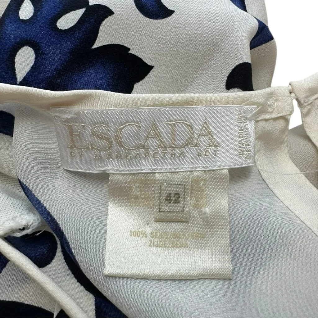 ESCADA Vintage 100% Silk Paisley Bodysuit Size 42 Blue Size M - Image 9