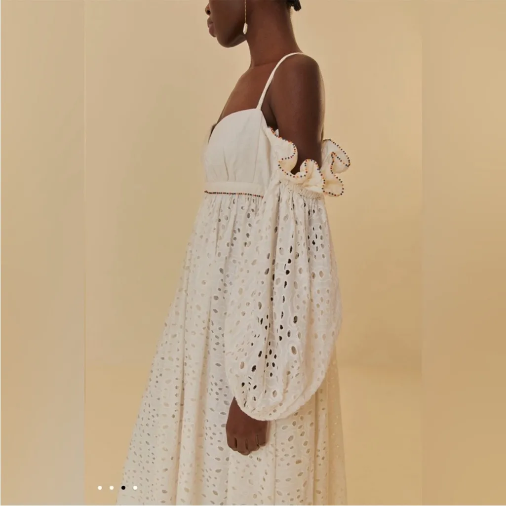 NWT Farm Rio Off-White 3D Flower Maxi Dress Size Medium - Image 3