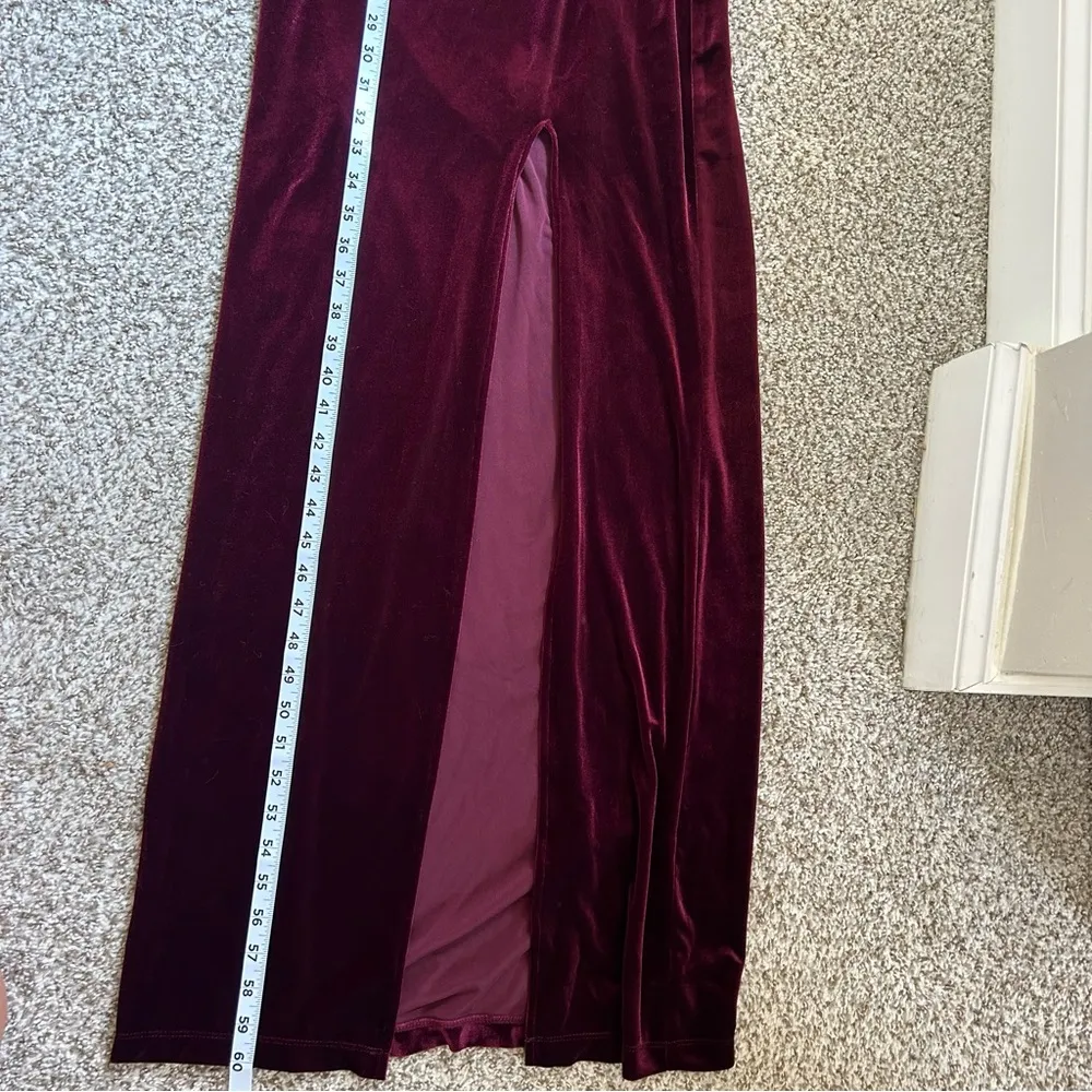 NWT Teeze Me Spaghetti Strap Velvet Wine Maroon Evening Gown Wedding Prom Size 3 - Image 6