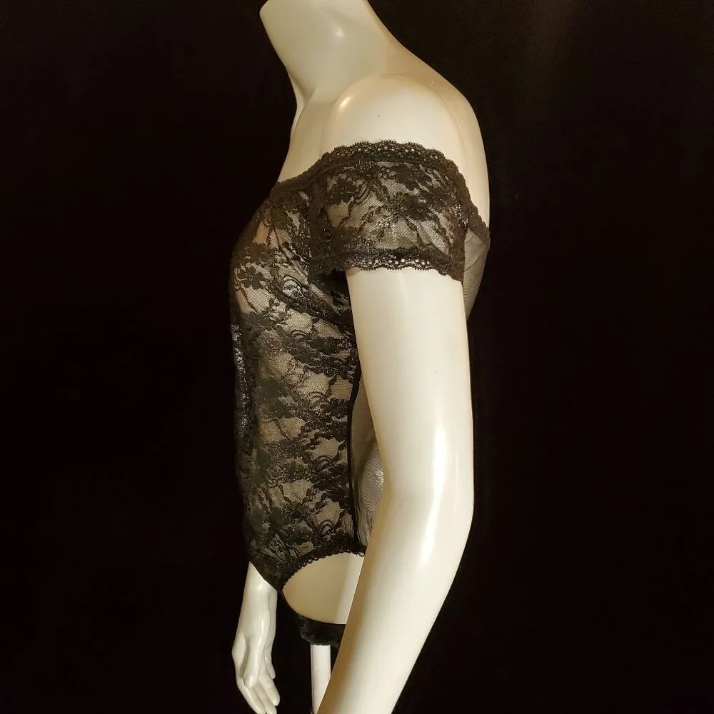 NWT Victoria's Secret Black & Silver Floral Lace Bodysuit (S) - Image 5