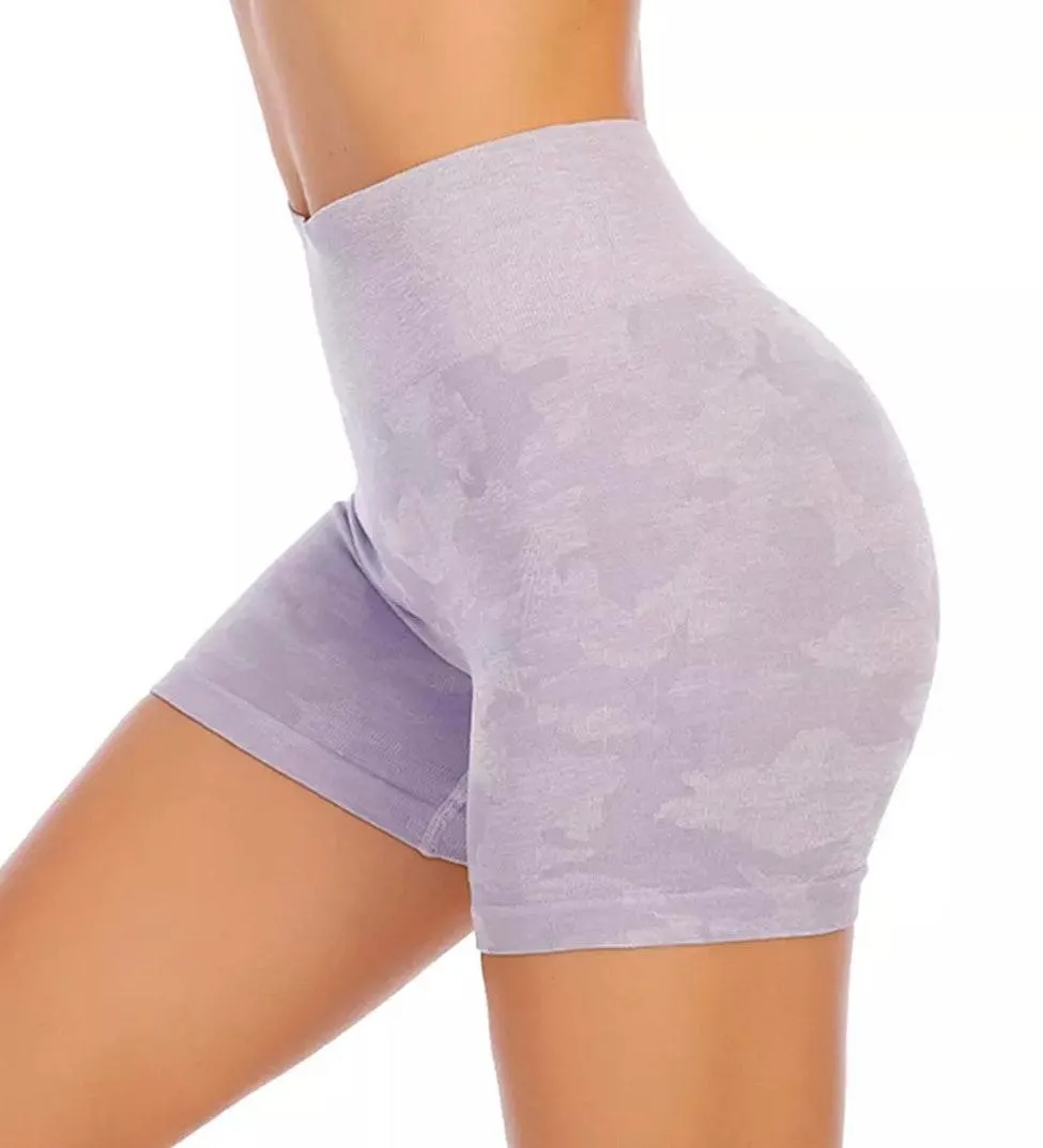 XL. Lilac Camo Squatproof Scrunch Bum Shorts Purple - Image 5