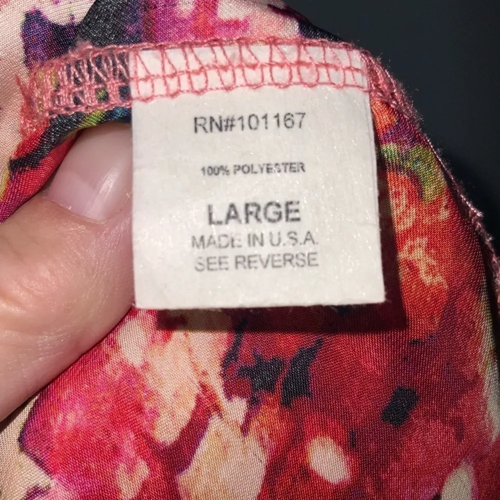 Cha Cha Vente Orange Floral Watercolor Smock Long Sleeve Satin Flowy Tunic L - Image 10