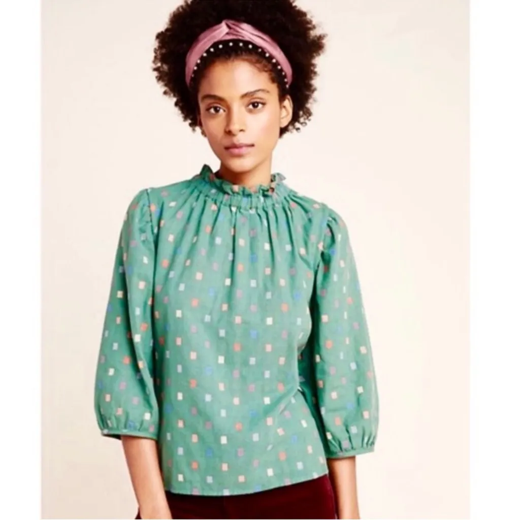 Anthropologie RO & DE Isabetta Button Back Green Blouse small - Image 2