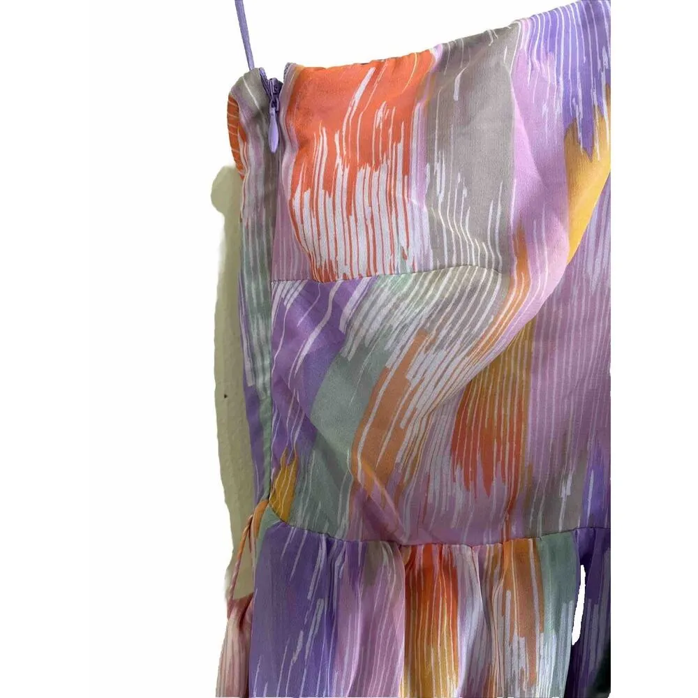 Midi Dress One Shoulder Flutter Sleeve Medium Womens Garden Party Chic - Image 11