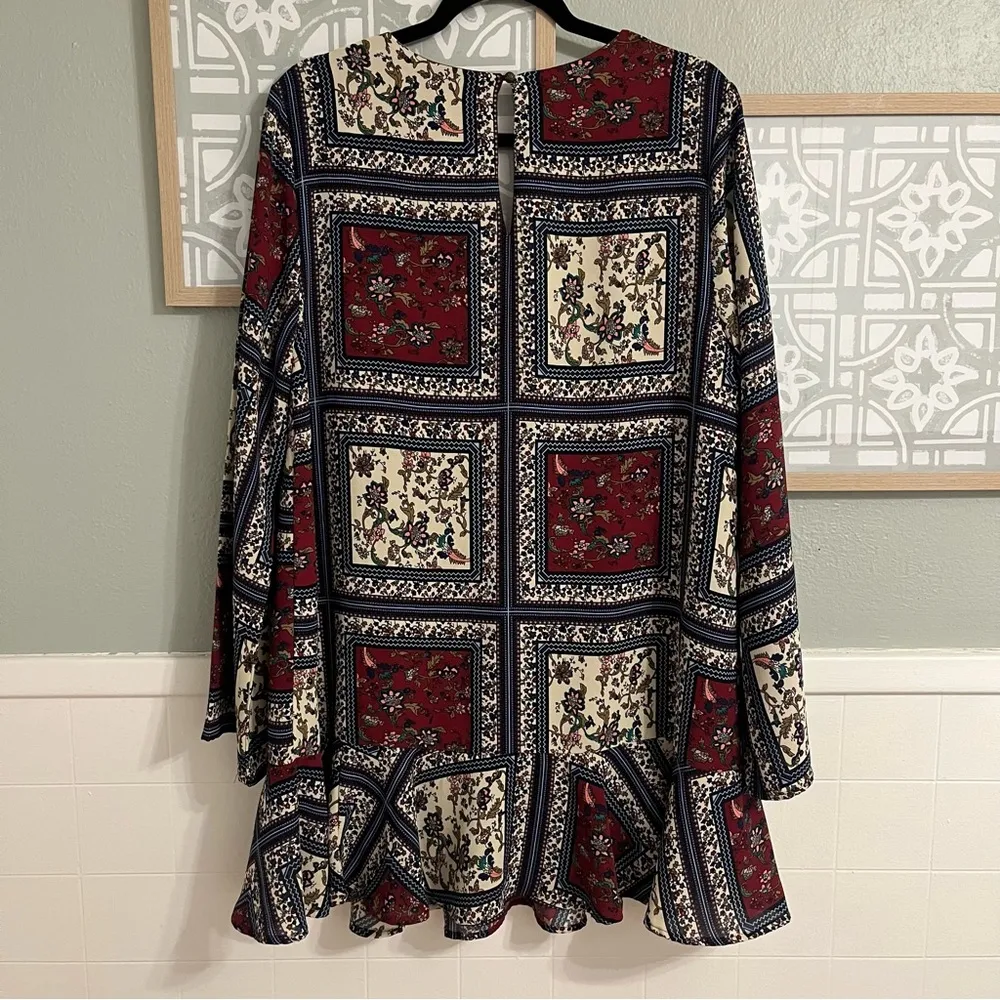 patchwork print mini dress sz L - Image 2