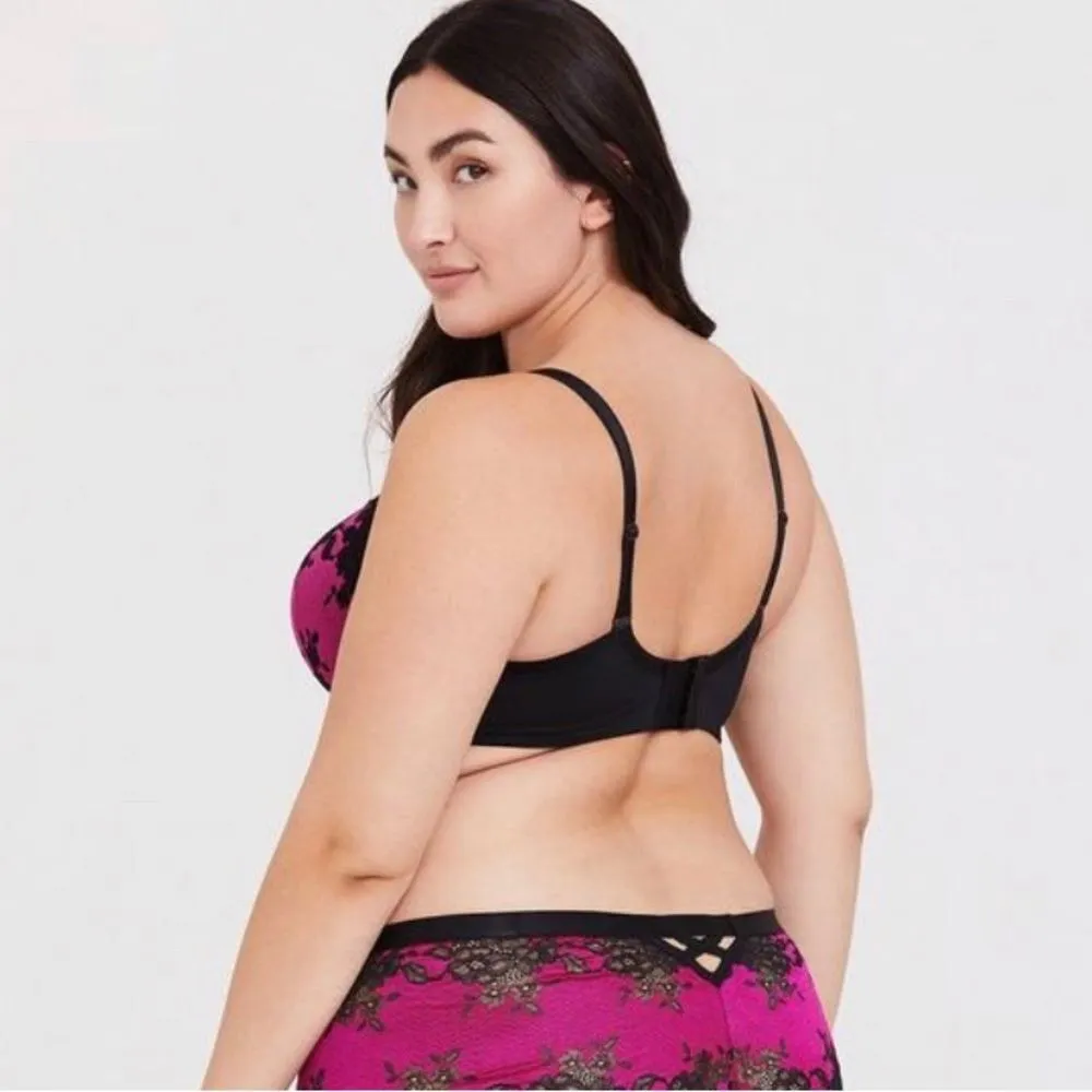 Torrid Hot Pink Microfiber & Black Lace T-Shirt Bra Supersonic Magenta 40DDD 40F - Image 9