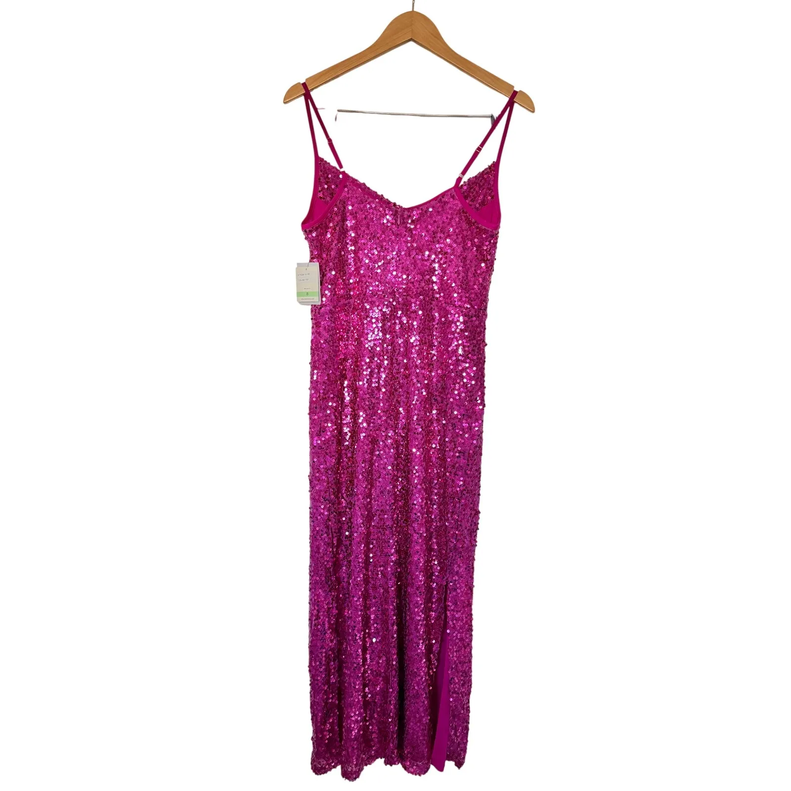 Taylor Stretch Sequined Cowl Neck Midi Dress Fuschia Pink Size 8 NEW - Image 5