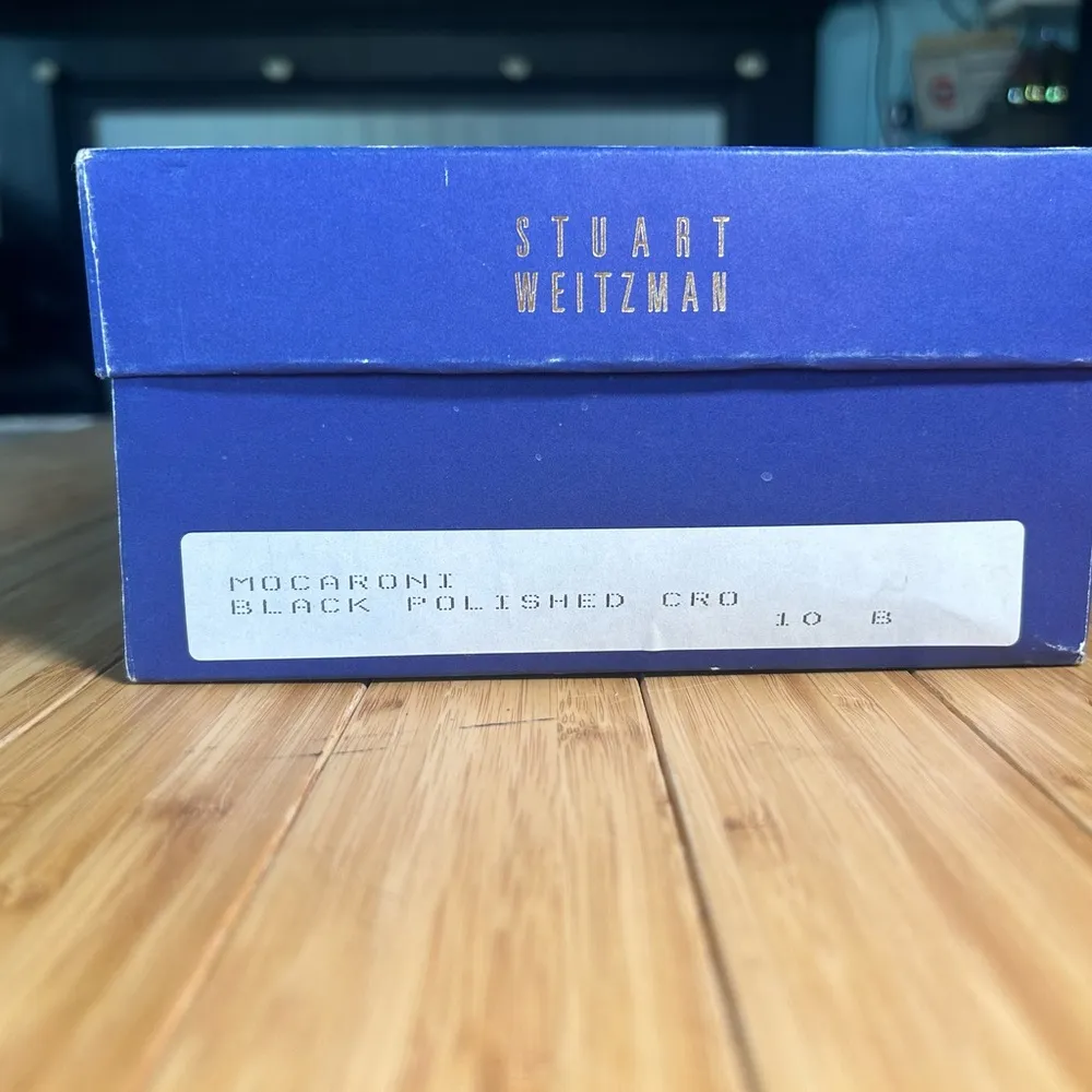 Stuart Weitzman Vintage Black Leather & Brown Faux Croc Pump 10 Used - Image 7