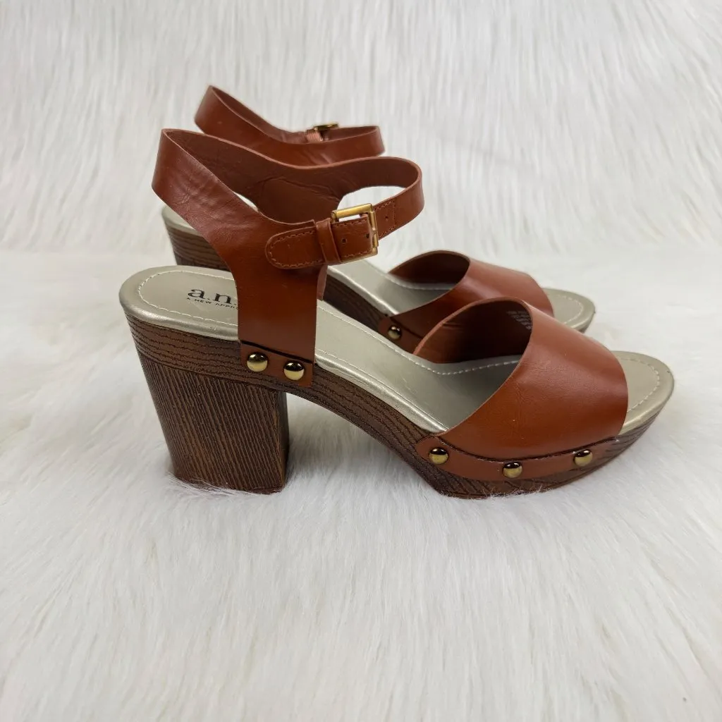 ANA VIsta Platform Chunky Heel Clog Ankle Strap Open Toe Sandals Size 10 Brown - Image 10
