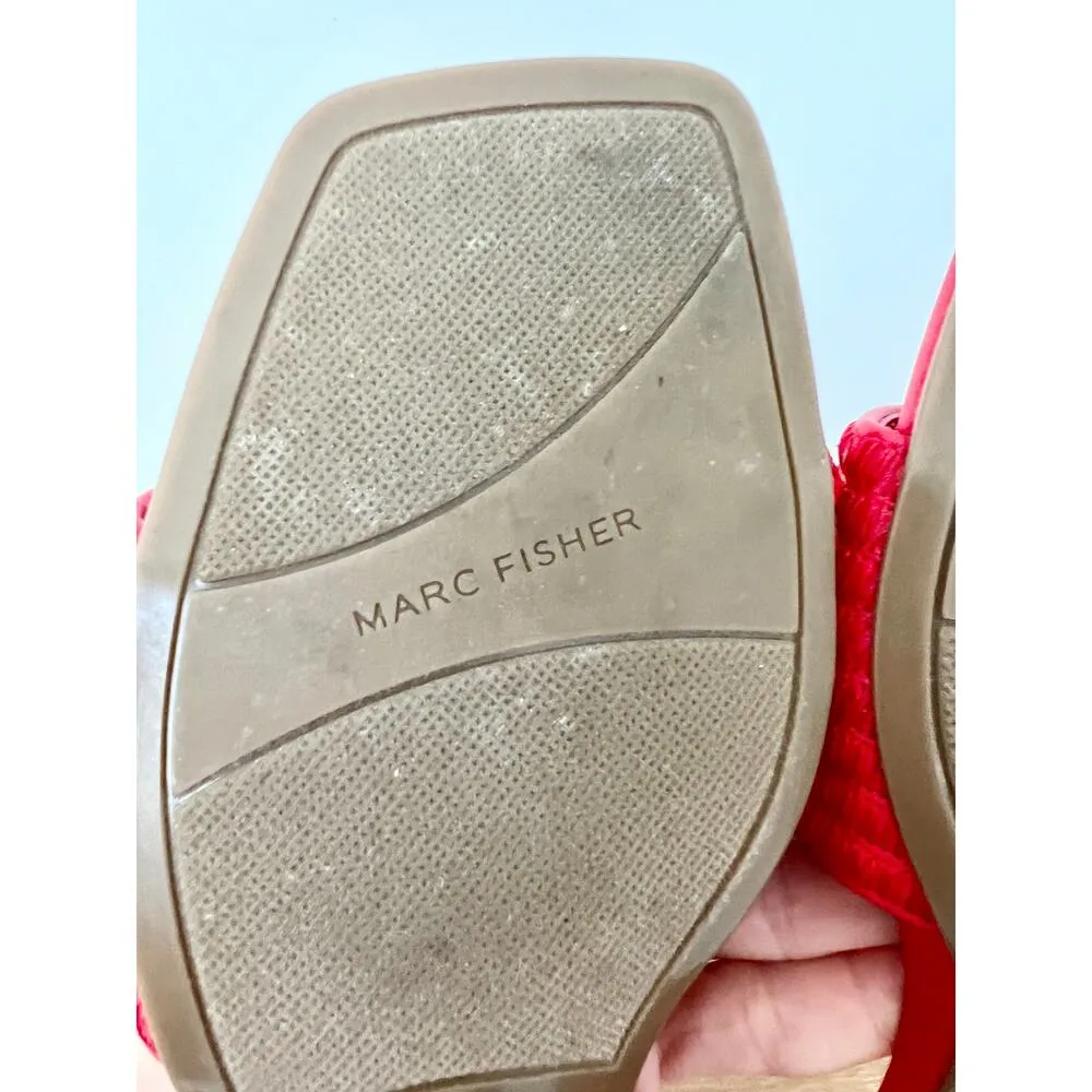 Marc Fisher Cinasa Slip On Square Open Toe Block Heeled Sandals Red Women 7.5 - Image 9