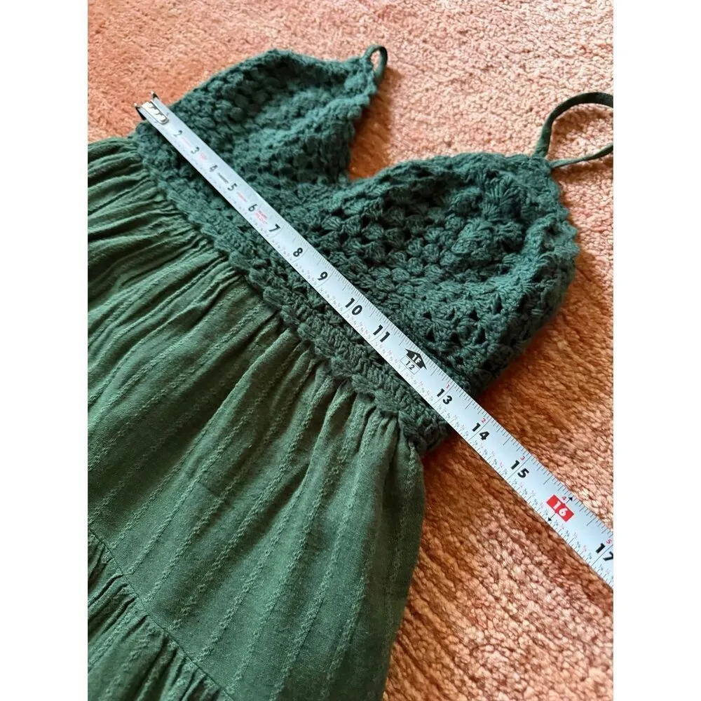 Aerie Crochet Lace Babydoll Tiered Mini Dress Green Strappy Back M - Image 8