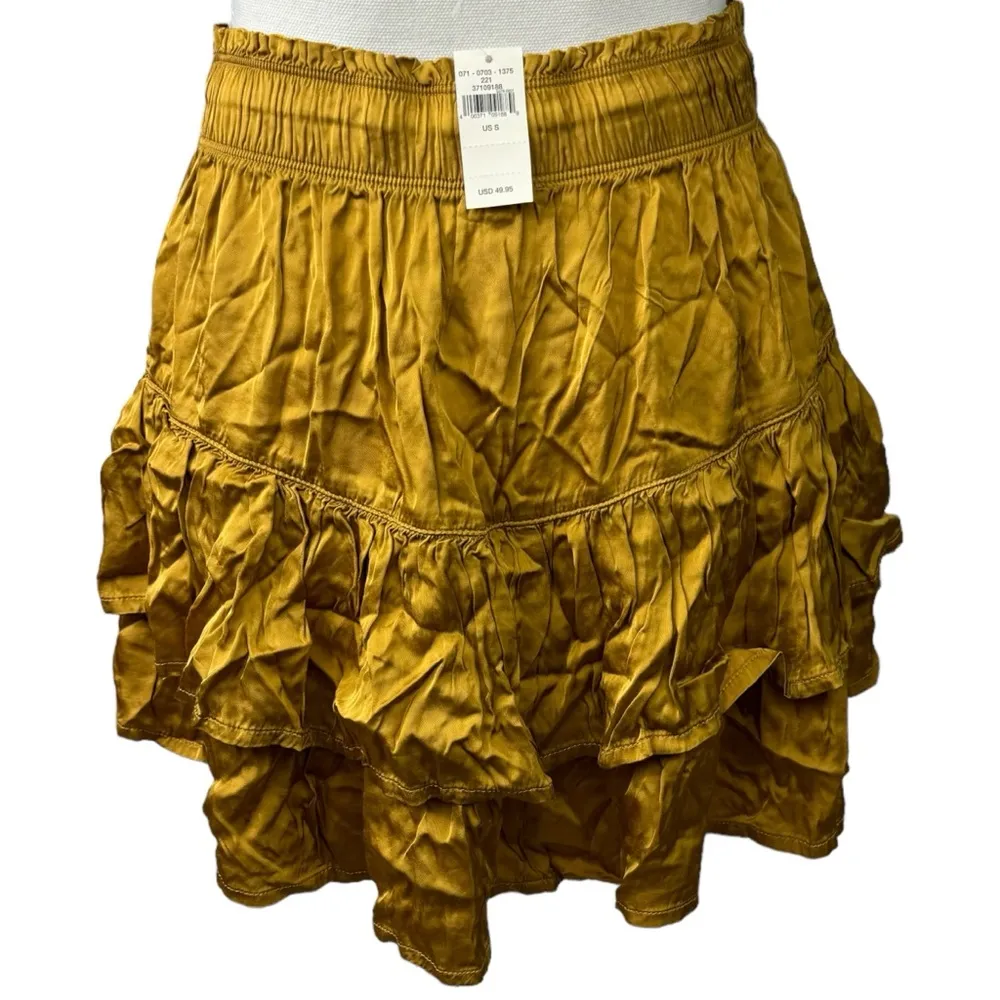 Size S Mini Skirt Sweet N’ Silky In Honey Ruffle Layers Satin Elastic NEW - Image 5
