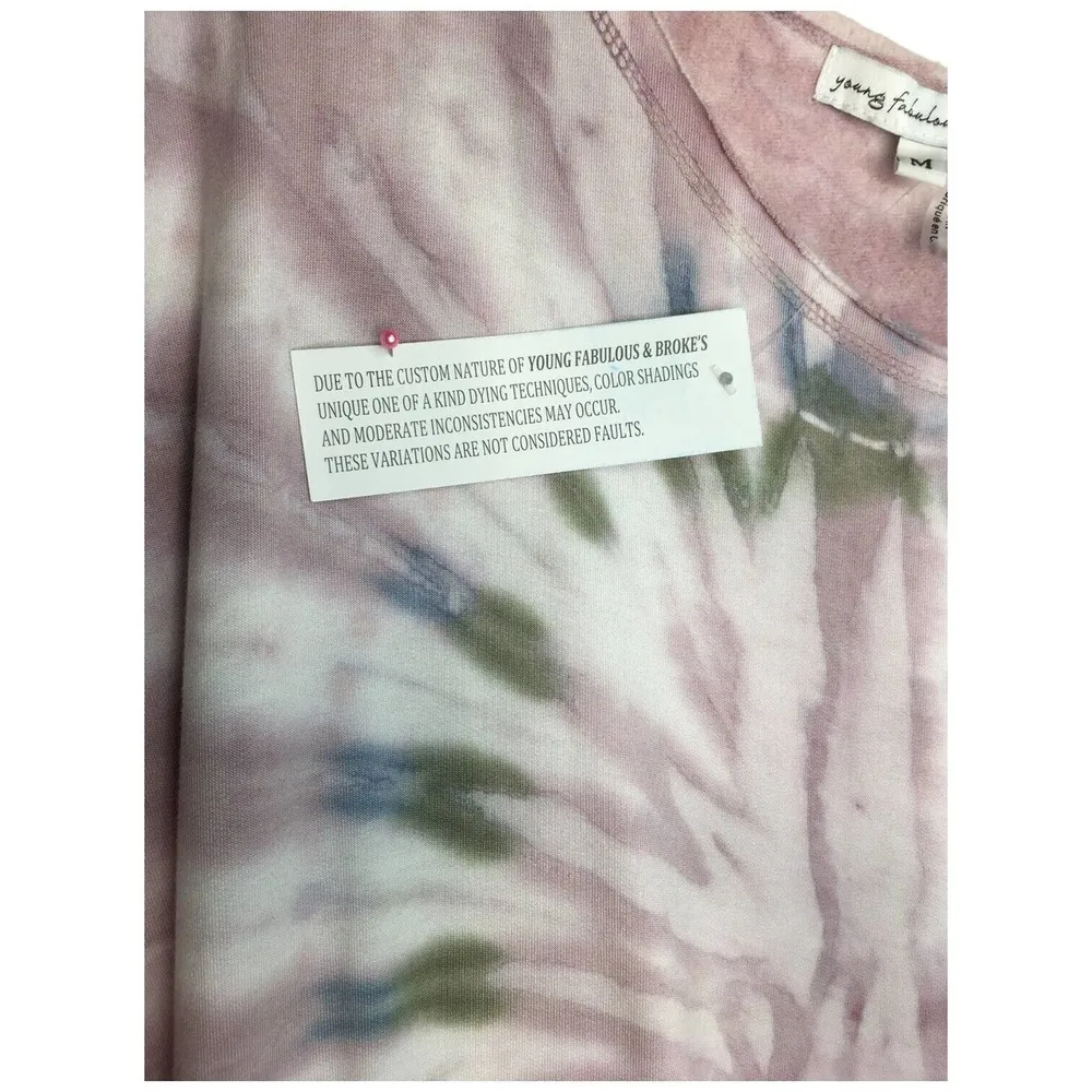 New Young Fabulous And Broke Womens M One Shoulder Tie Die Sweatshirt Purple - Image 7