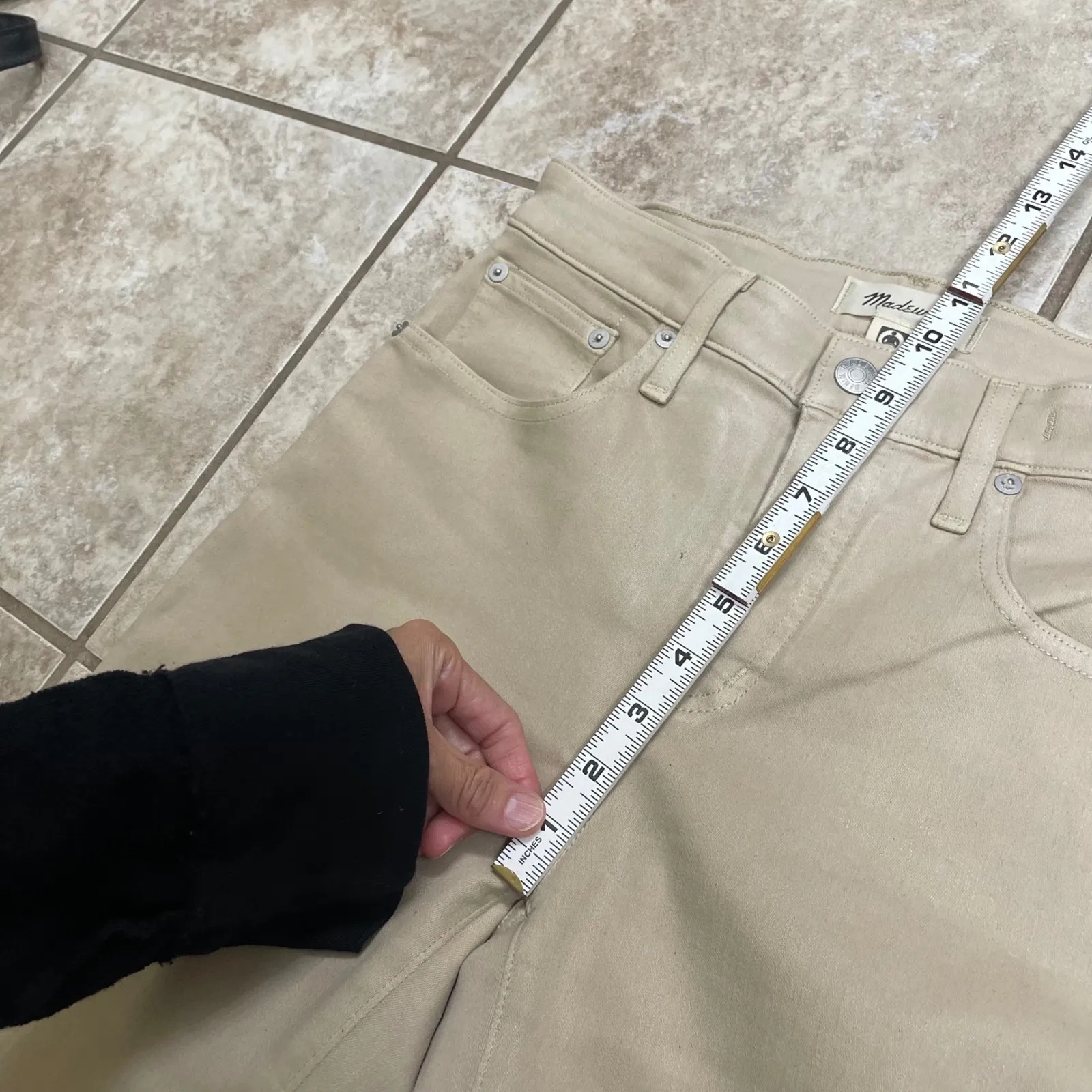 Madewell Mid Rise Kick Out Jeans Khaki Tan Size 26 Bootcut Coated NWOT casual - Image 6