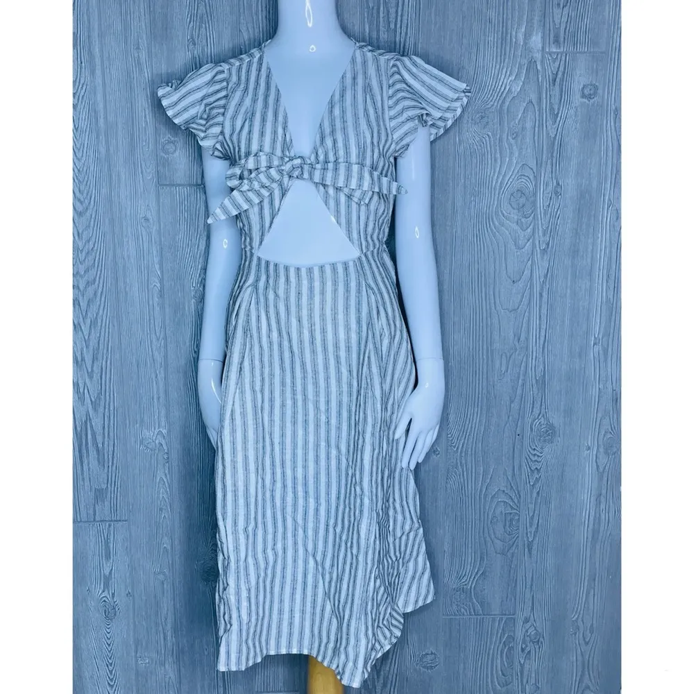 NWT &merci striped dress with tie front and cut out ruffle sleeve summer dress L - Image 2
