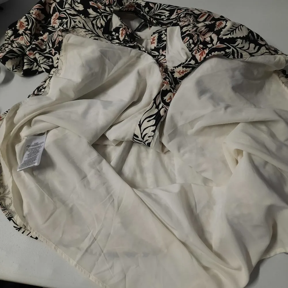 BCBGMAXAZRIA Dress Womens 0 Black White Floral Linen Blend Button Front Midi - Image 9