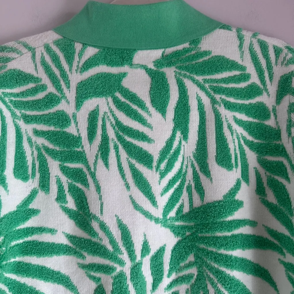 Cynthia Rowley Green Leaf Pattern Terry Cloth Button Front Cardigan Sweater Med - Image 6