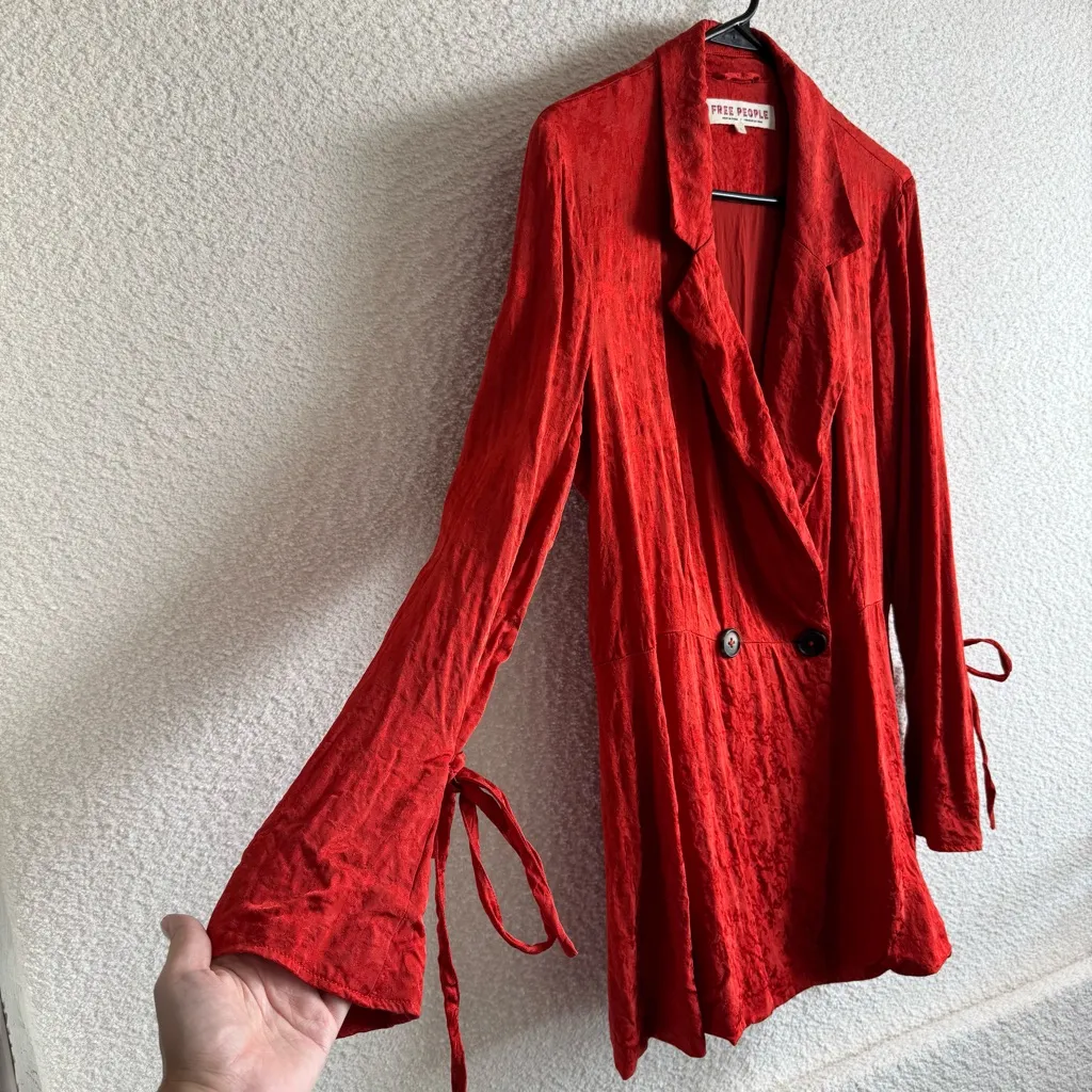 Free People Vintage Women’s Red Stella Jacquard Blazer‎ Size Small - Image 12