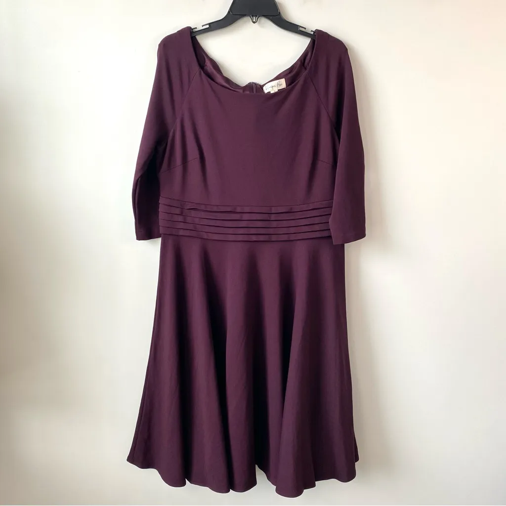 Harper Rose Pleated Waist Fit & Flare Ponte Dress‎ Dark Plum Purple 18 - Image 2