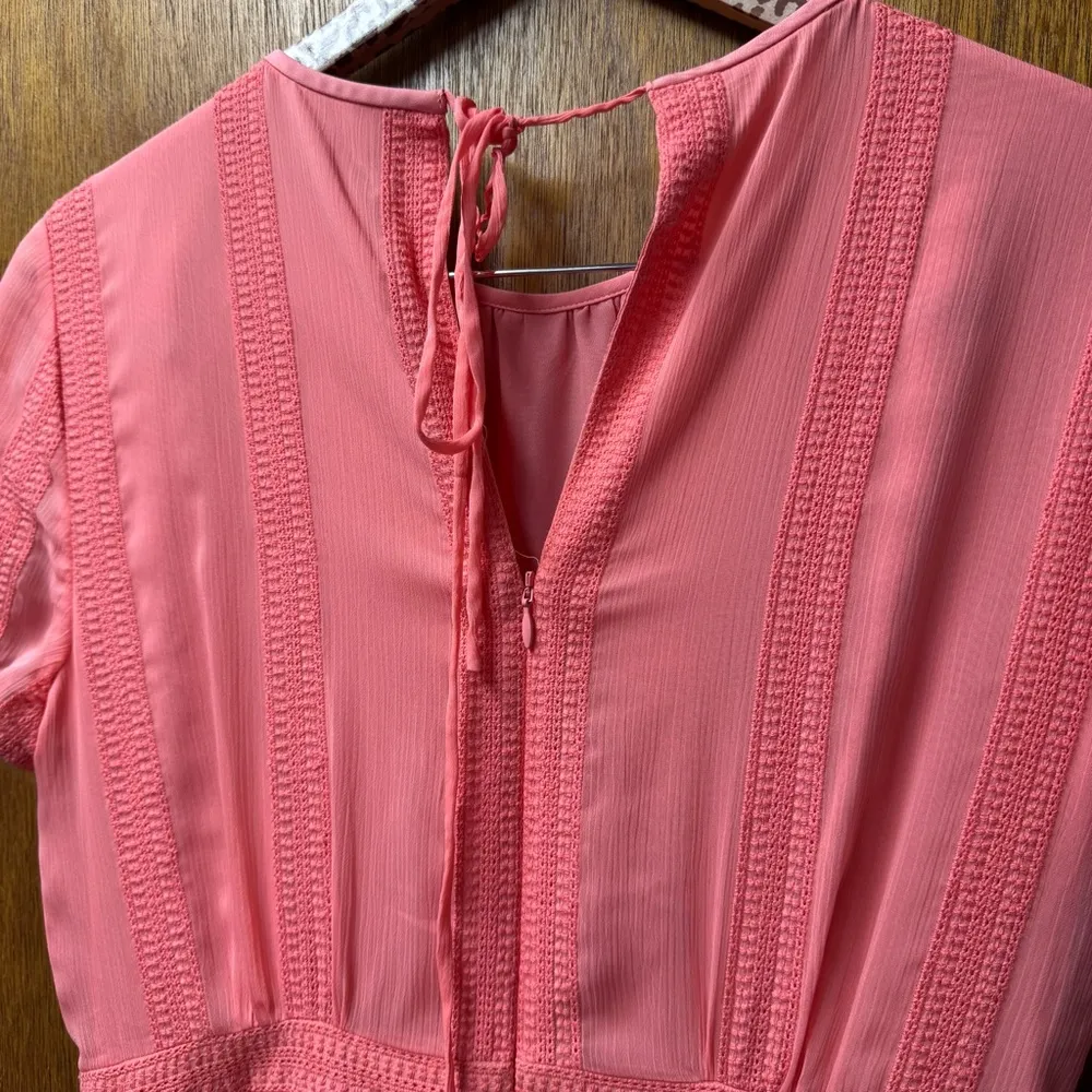 J. Crew Embroidered Flowy Chiffon Short Sleeve Pleated Skirt Midi Dress Pink 6 - Image 10