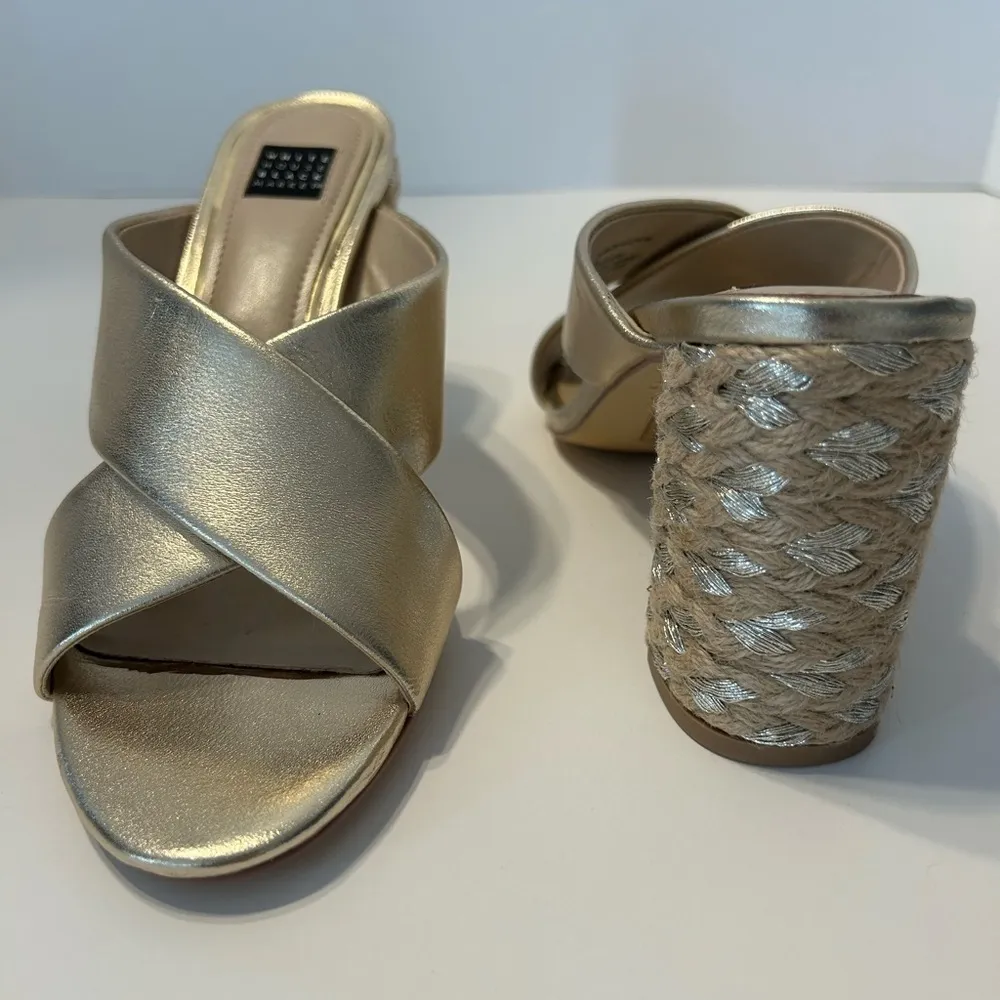 WHITE HOUSE BLACK MARKET WHBM Metallic Espadrille Heels- Champagne Gold Size 9 - Image 9