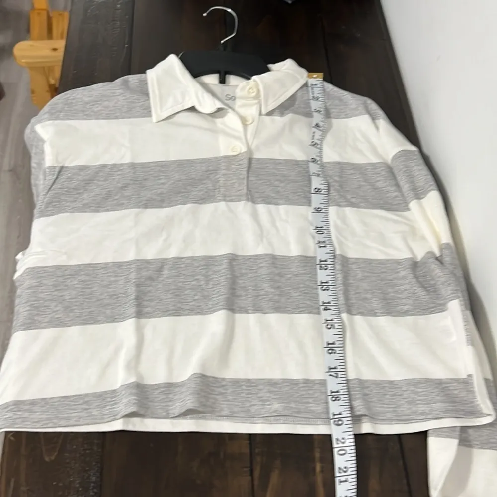 So Long Sleeve Crop Top with Collar Grey and White Striped Size Small - Image 8