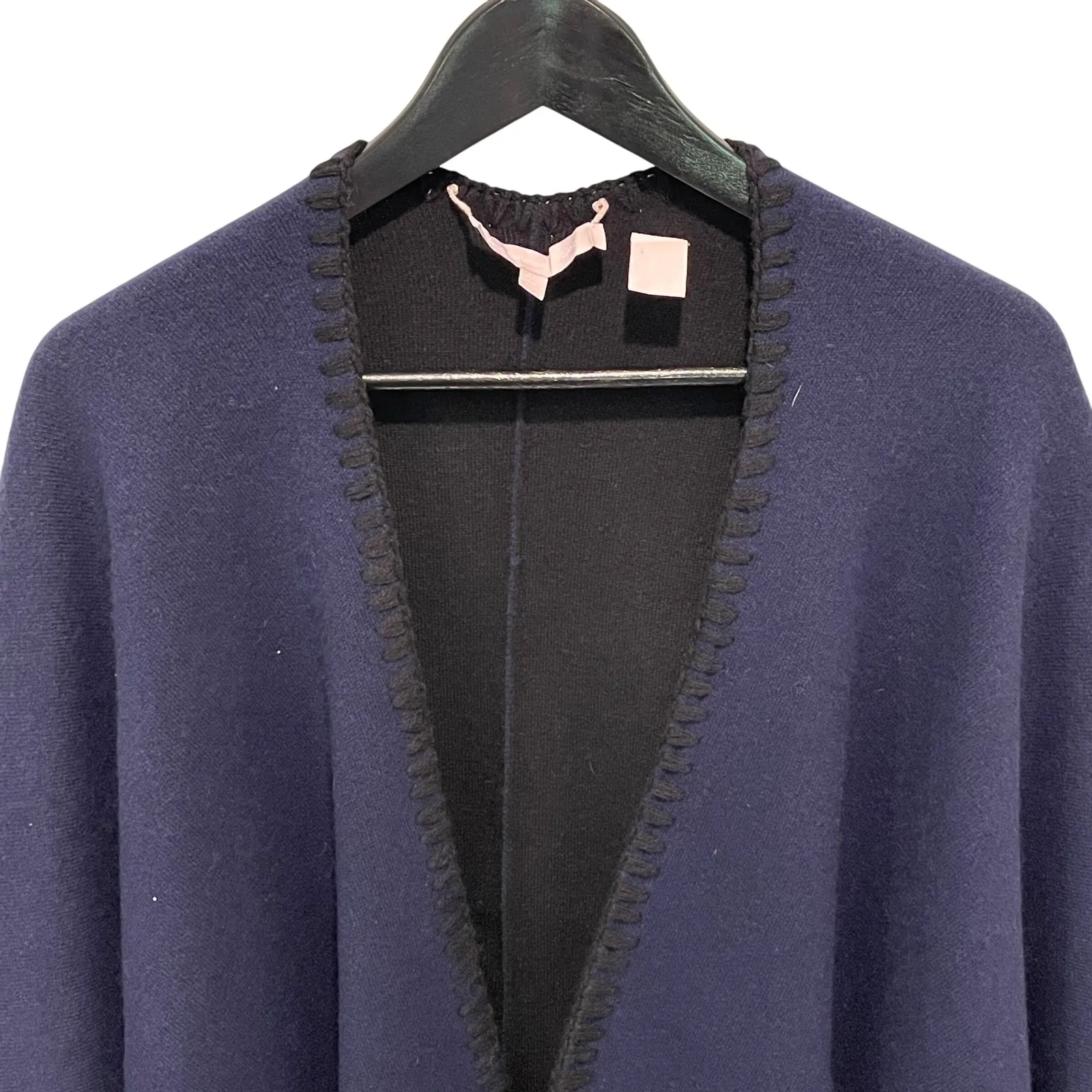 The Cashmere Project Navy Blue Black Trim Open Front Poncho Wrap Cape Shawl OS Size undefined - Image 2