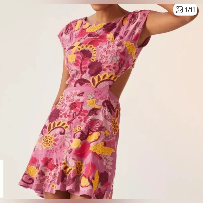 Anthropologie Magenta Dress with Embroidered Details - Image 2