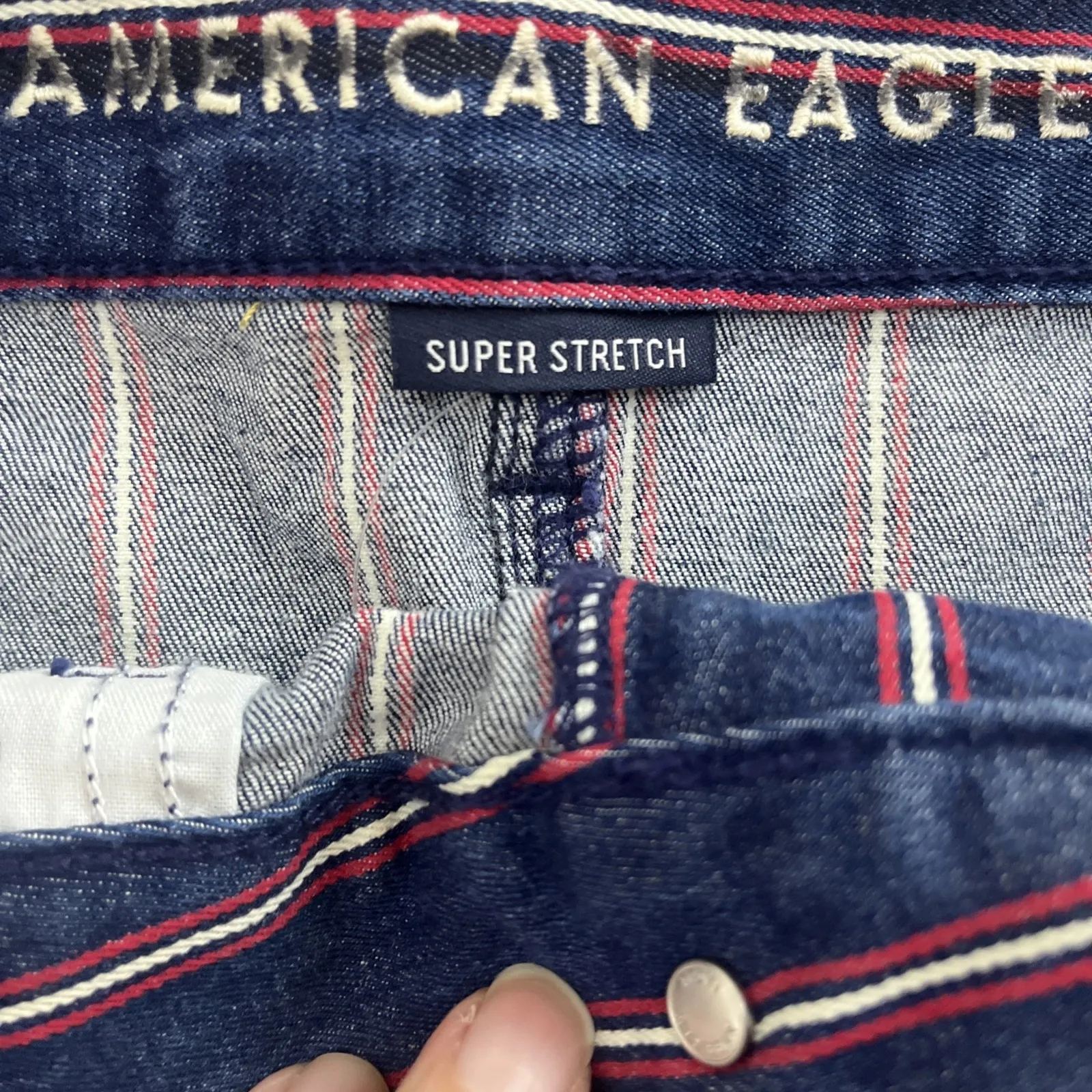 American Eagle NWOT High Rise Striped Denim Y2K Americana Mini Skirt Size 6 - Image 7