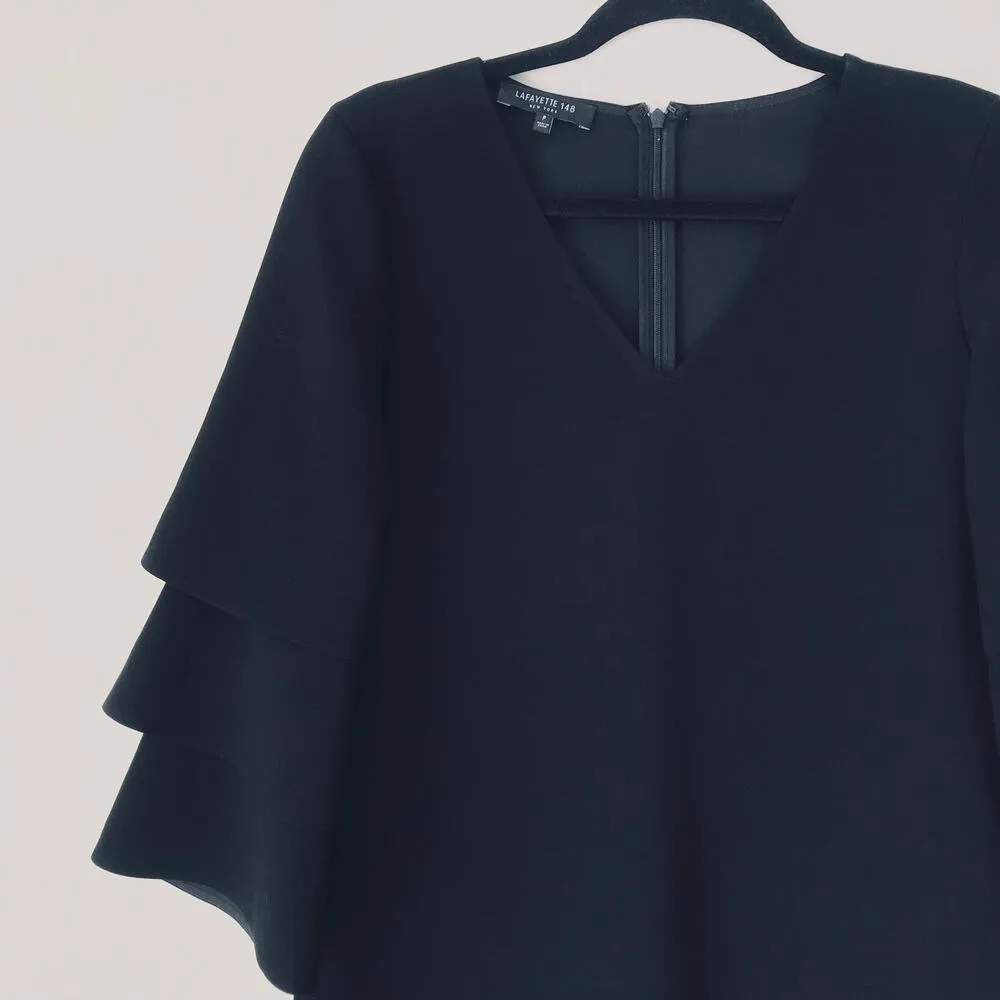 Lafayette 148 NY Velez Tiered Ruffle Sleeve Shift Crepe Dress Women Size P 0 2 - Image 6