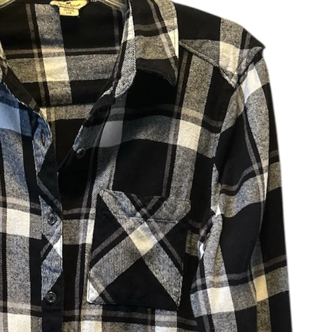Woolrich flannel button down black white sz L - Image 2