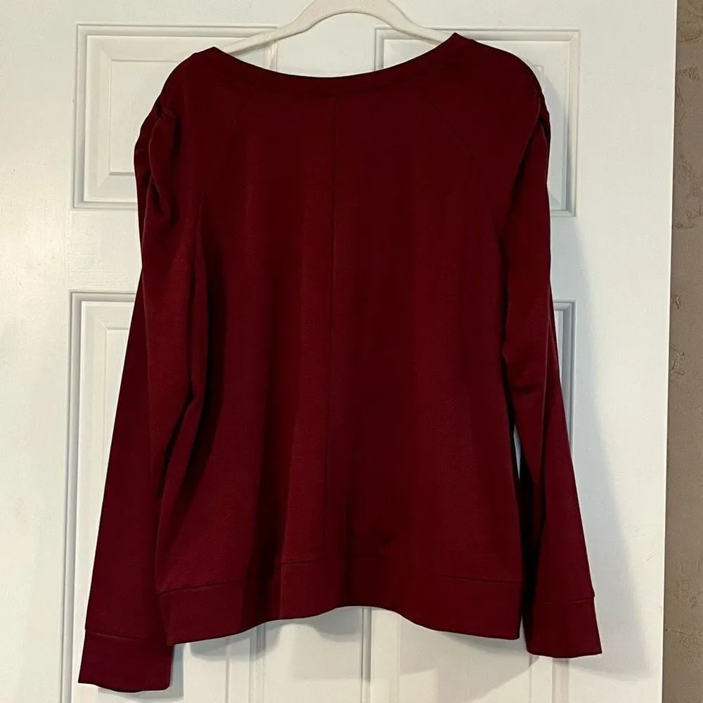 Lane Bryant Maroon Ruched Shoulders Crew Neck Long Sleeve Strong Top 18/20 - Image 3