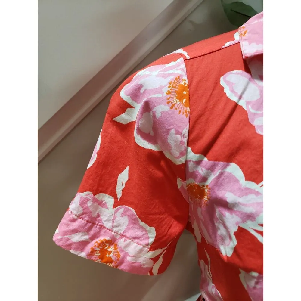 Old Navy Women's Red Floral 100% Cotton V-Neck Short Sleeve Knee Length Dress S - Image 6