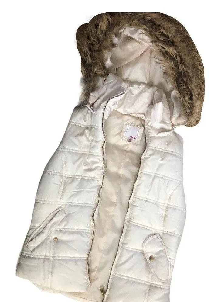 Bongo White Puffer Vest with Faux Brown Fur Hood - Image 2