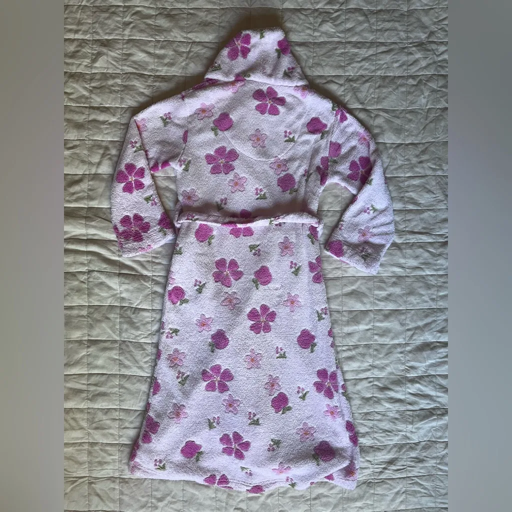 Vintage Pink Floral Apple Fluffy Plush Robe 90s Nostalgia Y2K Girlhood - Image 5