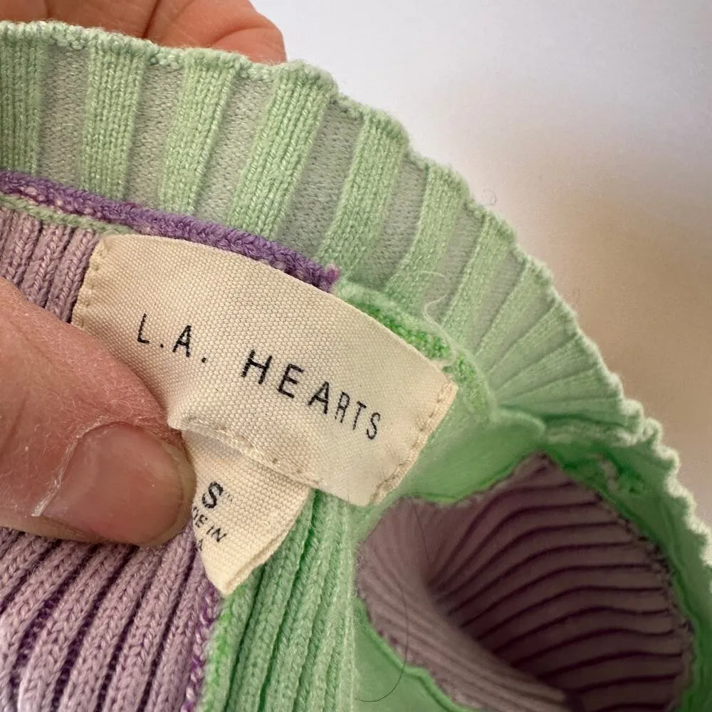 Pastel Crop Knit Top SMALL Short Sleeve Spring Bodycon Preppy Purple Green Y2K - Image 4