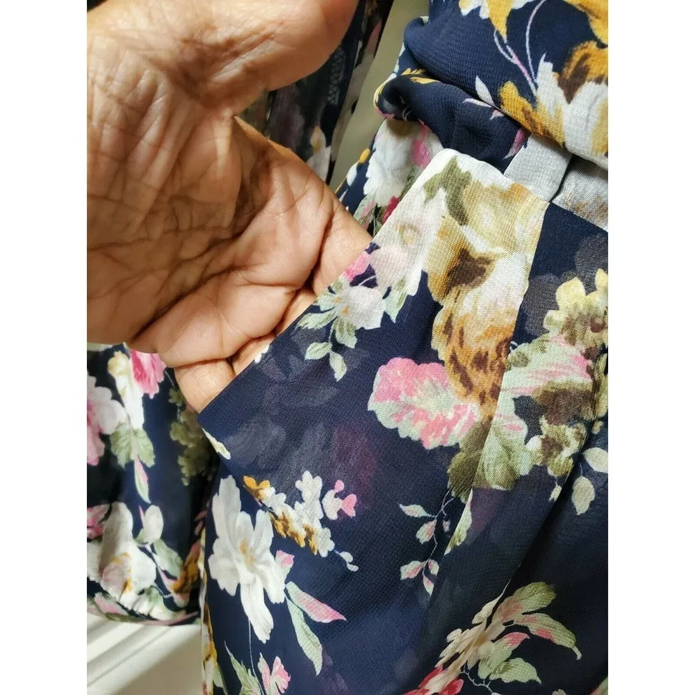 Boutique Loveriche Women Blue Floral Polyester Long Sleeve V-Neck Romper Size S - Image 5