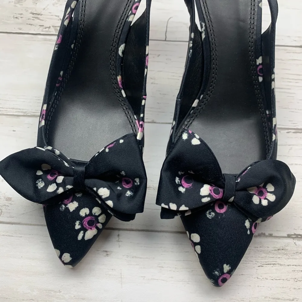 Tory Burch Rosalind Bow Pumps SlingBack Heels 7 1/2 Floral Career Classic - Image 4