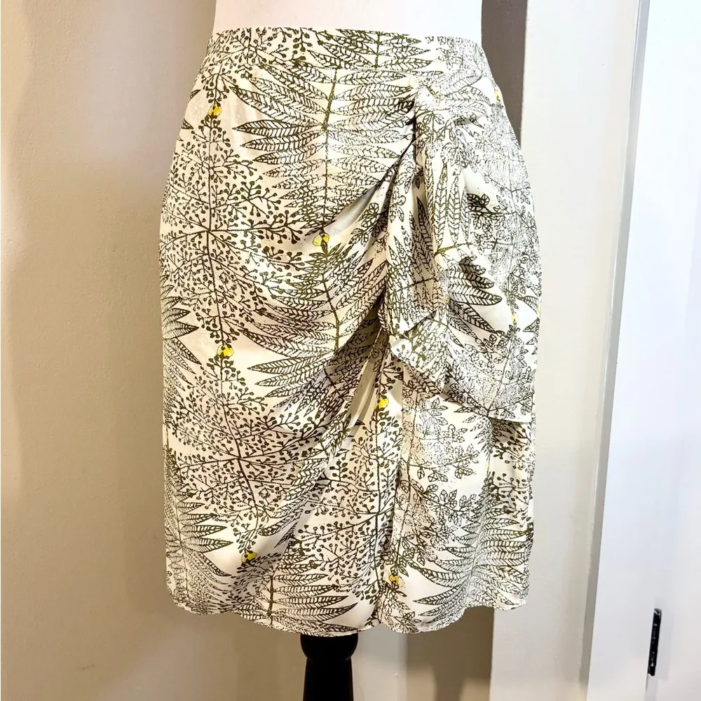 MCGINN Front Ruffle Faux Wrap Fern Print Flirty Mini Career Skirt Womens 8💚 Green - Image 10