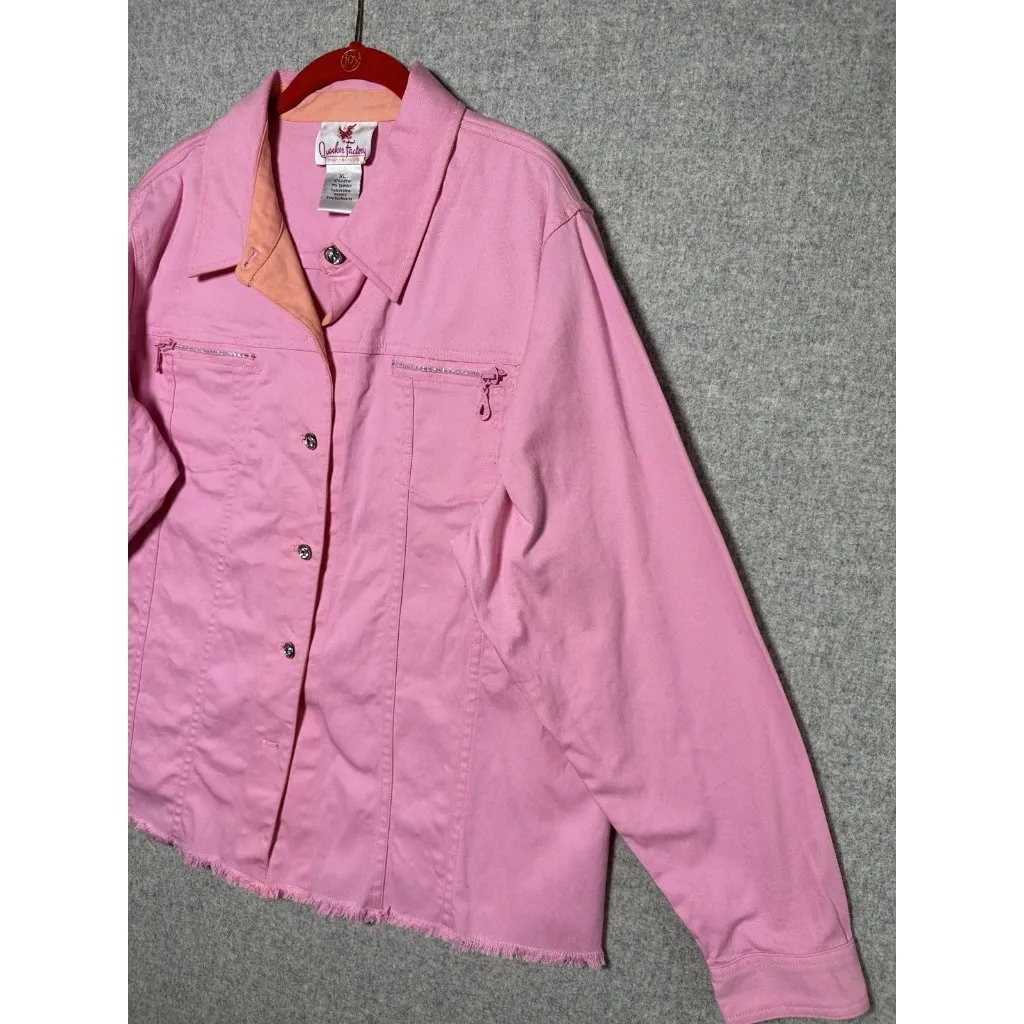 Quaker Factory XL Women Pink Jacket Button Long Sleeve Rhinestone Cotton Spandex - Image 10
