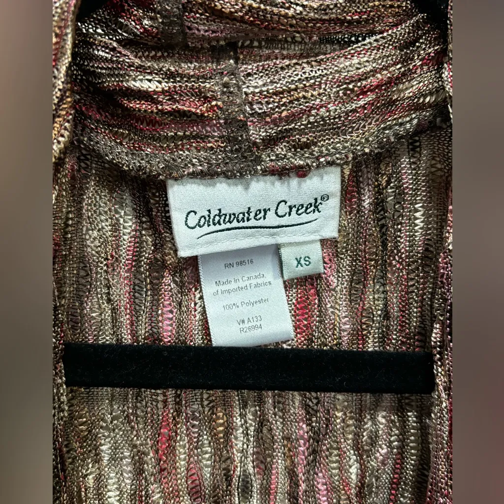 Coldwater Creek Open Front Cardigan Burgundy Brown Tan Cream XS Long Sleeve - Image 2