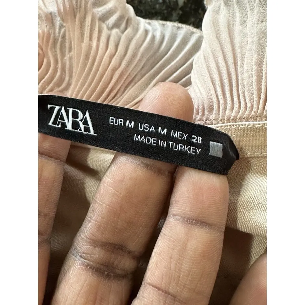 Zara  Sateen Effect Ruffles Dress One Shoulder Bodycon Beige-Pink Prom Glam M - Image 8